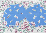Vintage Shabby Chic Callaway Tablecloth Blue with Pink and Purple Roses