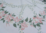 Vintage Tagged Simtex Soft Pink Lily Lilies Garland Tablecloth