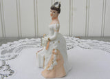 Miniature Victorian Lady Figurine Peach and Lace Dress with Roses