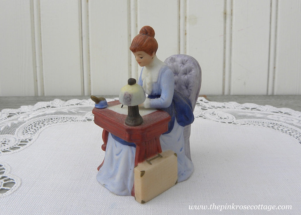 Miniature Victorian Lady Figurine Writing at Desk