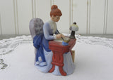 Miniature Victorian Lady Figurine Writing at Desk