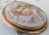Antique Victorian Edwardian Hand Painted Gibson Girl Brooch Pin Pendant - The Pink Rose Cottage 
