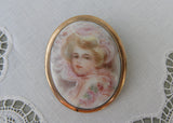 Antique Victorian Edwardian Hand Painted Gibson Girl Brooch Pin Pendant - The Pink Rose Cottage 