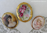 Antique Victorian Edwardian Hand Painted Woman with Poppy Pin Brooch - The Pink Rose Cottage 
