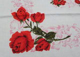 Vintage Tablecloth Red Roses and Pink Scrolls