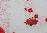 Vintage Tablecloth Red Roses and Pink Scrolls