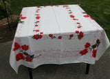 Vintage Tablecloth Red Roses and Pink Scrolls