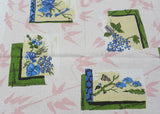 Vintage Pink Tablecloth Oriental Flowers Birds and Butterflies
