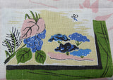 Vintage Pink Tablecloth Oriental Flowers Birds and Butterflies