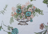 Vintage Startex Teal Flower Vases and Bowls with Butterflies Tablecloth