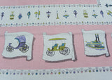 Vintage Tablecloth Antique Transportation Hot Air Balloons Trains and More
