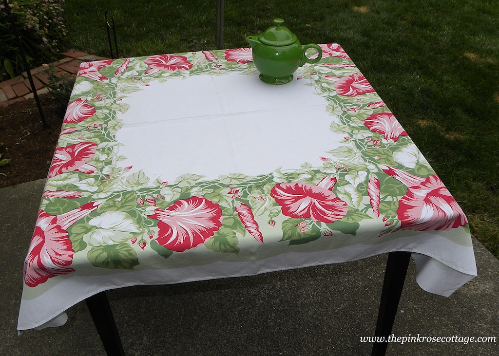 Vintage California Hand Prints CHP Pink Moonflower Tablecloth