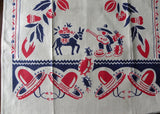 Vintage Mexican Tea Towel Red and Blue Sombrero Guitar Donkey and More