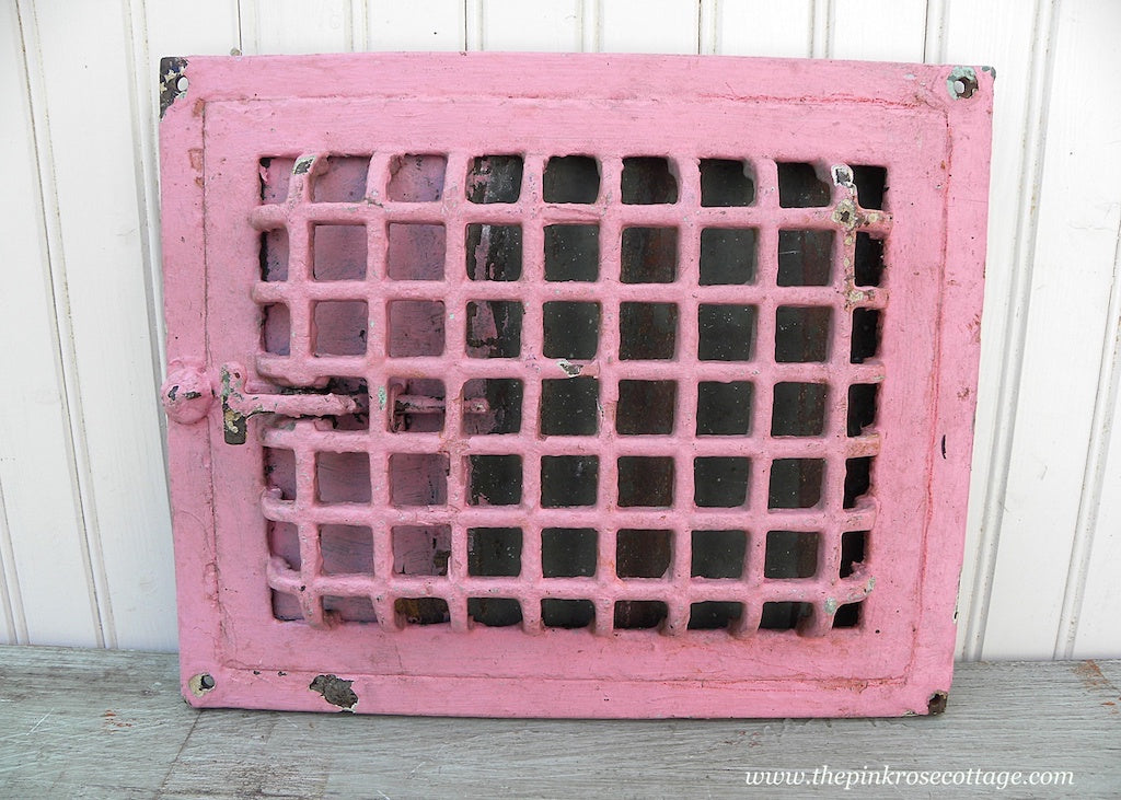 Antique Pink Cast Iron Heater Wall Grate Vent