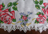 Vintage Pink Rose with Bows Scalloped Handkerchief