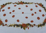 Vintage Autumn Tablecloth Leaves Acorns Mushrooms and Chrysanthemums