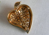 Vintage Rhinestone Heart Shaped Leaf Pin Brooch