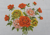 Vintage Coral Rust and Yellow Rose Bouquet Linen Tablecloth