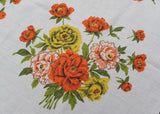 Vintage Coral Rust and Yellow Rose Bouquet Linen Tablecloth