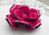Vintage Enameled Magenta Pink Rose Flower Pin