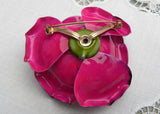 Vintage Enameled Magenta Pink Rose Flower Pin