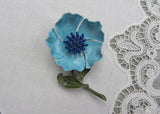 Vintage Enameled Blue Anemone Flower Pin