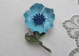 Vintage Enameled Blue Anemone Flower Pin