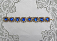 Vintage Cobalt Blue Rhinestone and Filigree Bracelet