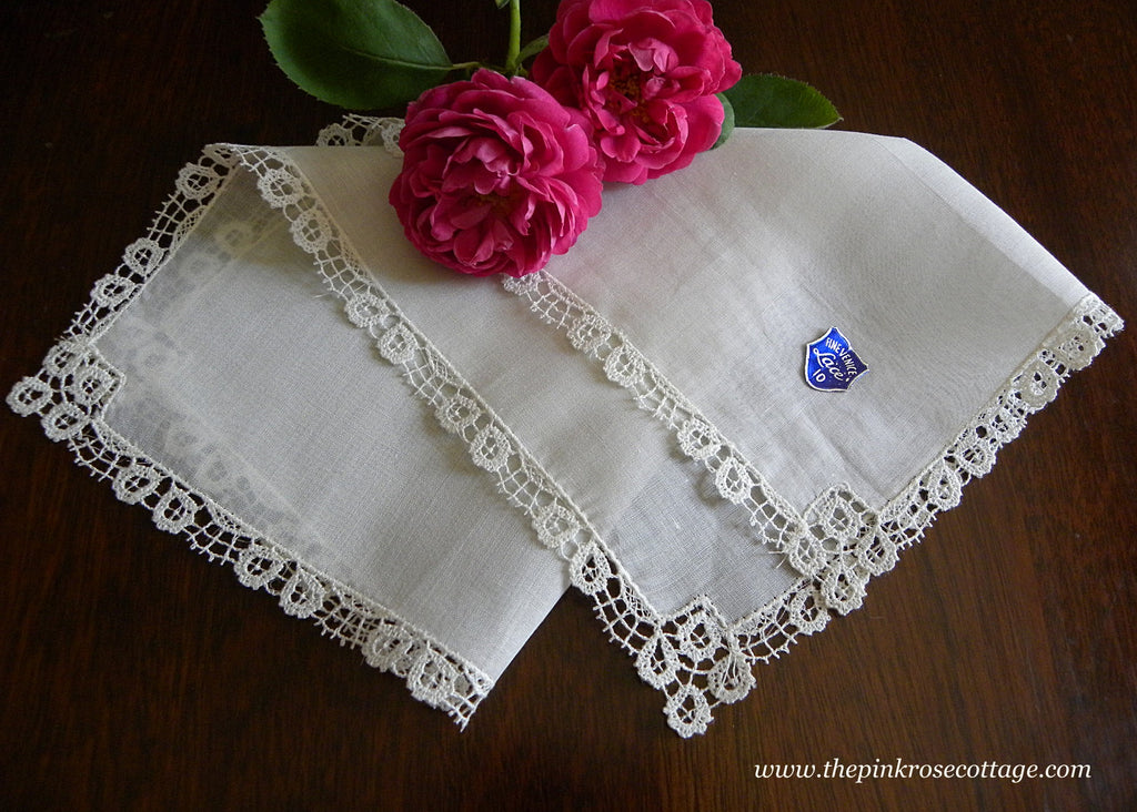 Unused Tagged Vintage Fine Venice Floral Lace Linen Bridal Wedding Handkerchief