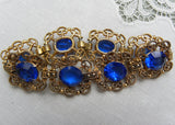 Vintage Cobalt Blue Rhinestone and Filigree Bracelet