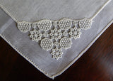 Vintage Linen Bridal Handkerchief with Round and Floral Corner Tatting