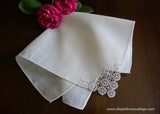 Vintage Linen Bridal Handkerchief with Petite Flower Corner Tatting