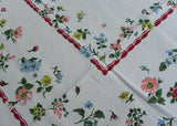 Vintage Tablecloth with Flower Blossoms Violets Bell Flowers and More