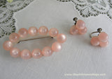 Vintage Pink Moonglow Beaded Pin Brooch and Matching Earrings