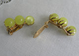 Vintage Yellow Green Moonglow Beaded Brooch Pin and Earrings