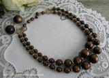 Vintage Chocolate Moonglow Necklace Double Strand Necklace and Earrings