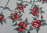 Vintage Red Poppies Green Leaf Grid Tablecloth