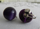 Vintage Dark Purple Moonglow Beaded Bracelet and Earring Set