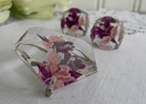 Vintage Lucite Purple and Pink Orchid Pin and Earrings