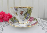 Duchess Magnolia Violets and Pink Roses Teacup and Saucer