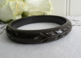 Vintage Carved Black Bakelite Bracelet Bangle