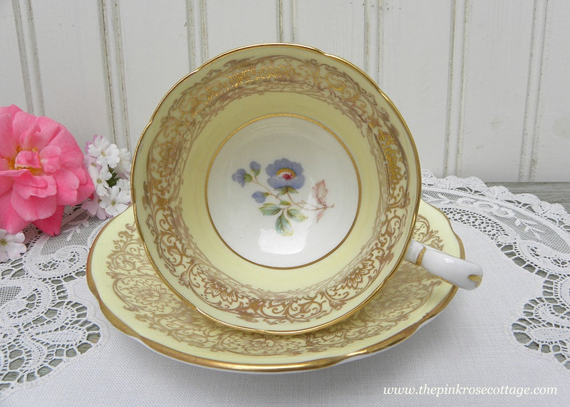 Vintage Paragon Demitasse Yellow Teacup and Saucer Gold Gilt