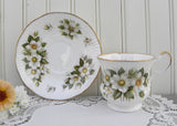 Vintage White Apple Blossoms Teacup and Saucer