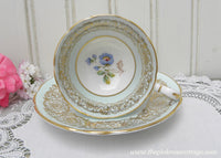 Vintage Paragon Demitasse Blue Teacup and Saucer Gold Gilt Blue Flower