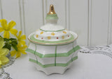 Vintage Green and White Mustard Pot with Petite Yellow Flowers