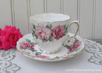 Vintage Stafforshire Pink and White Roses Teacup and Saucer