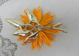 Vintage Light Orange Enameled Flower Pin with Rhinestones
