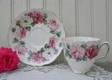 Vintage Stafforshire Pink and White Roses Teacup and Saucer