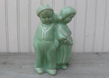 Vintage Cameron Clay Pottery Green Celadon Dutch Boy and Girl Planter Vase