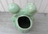 Vintage Cameron Clay Pottery Green Celadon Dutch Boy and Girl Planter Vase